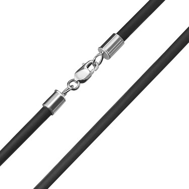 Ювелирный шнурок Гайтан черный, Каучук 3 мм с серебряным замком, Родирование
