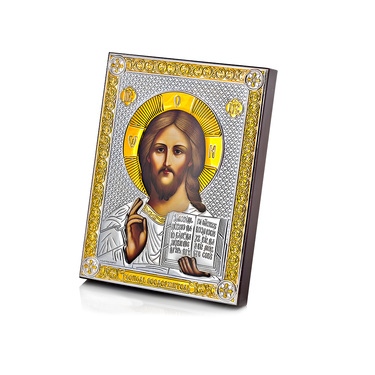 Православная икона Господь Вседержитель с позолотой 14х18 см, серебро, гальваника