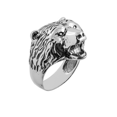 Серебряное кольцо голова Медведя, с чернением