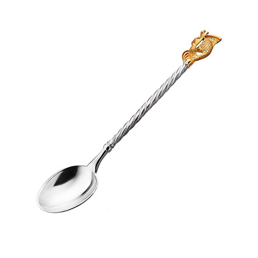 Серебряная чайная ложка Золотая рыбка с позолотой