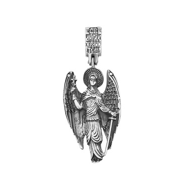 Серебряная двусторонняя подвеска "Ангел-Хранитель" с крестом и мечом, чернение