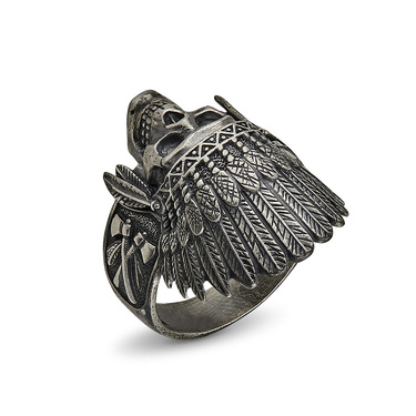 Серебряное мужское кольцо "Череп Вождь", чернение