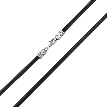 Ювелирный шнурок Гайтан черный, Экокожа 4 мм с серебряным замком, Чернение