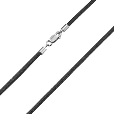 Ювелирный шнурок Гайтан черный, Натуральная кожа 1,7 мм с серебряным замком, Родирование