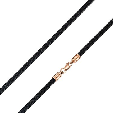 Ювелирный шнурок Гайтан черный, Экокожа плетеная 4 мм с серебряным замком, Позолота