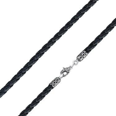 Ювелирный шнурок Гайтан черный, Плетеная Экокожа 4 мм с серебряным замком, Чернение
