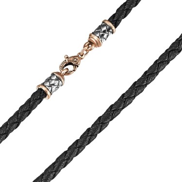 Ювелирный шнурок Гайтан черный, Плетеная Экокожа 4 мм с серебряным замком, Чернение, Позолота