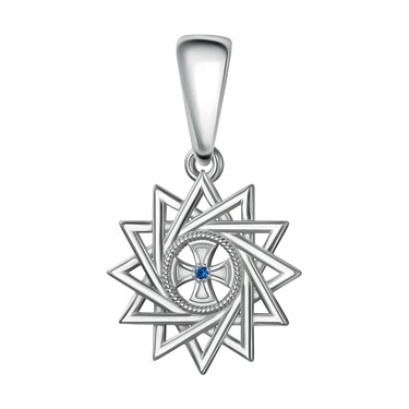Серебряная двусторонняя подвеска "Звезда Эрцгаммы", с синим фианитом, родий
