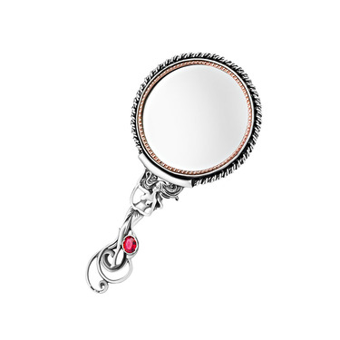 Серебряное зеркало Афродита с крупным красным фианитом