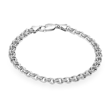 Серебряный браслет, плетение Московский Бисмарк с огранкой, покрытие родий, ширина 6 мм