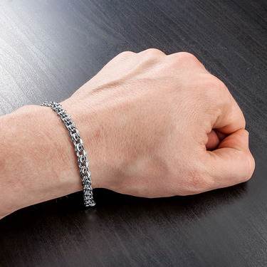 Серебряный браслет, плетение Московский Бисмарк с огранкой, покрытие родий, ширина 6 мм