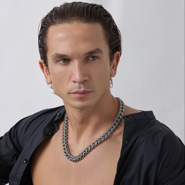 Серебряная массивная мужская цепь, плетение Рамзес, чернение, замок коробочка, ширина 1,4 см