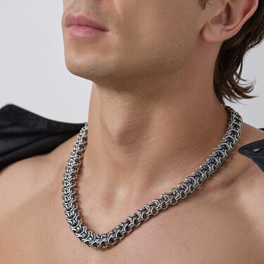 Серебряная массивная мужская цепь, плетение Рамзес, чернение, замок коробочка, ширина 1,4 см