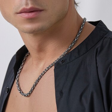 Серебряная цепь с чернением, плетение Королевская Мантия, ширина 0,5 см