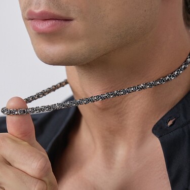 Серебряная цепь с чернением, плетение Королевская Мантия, ширина 0,5 см