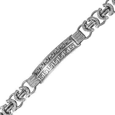 Серебряный мужской браслет с греческой проставкой, с чернением, ширина 1 см