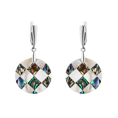 Перламутровые круглые серьги, бело-зеленые, мозаика