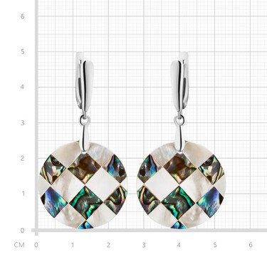 Перламутровые круглые серьги, бело-зеленые, мозаика