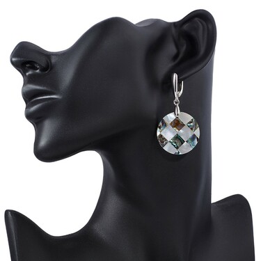 Перламутровые круглые серьги, бело-зеленые, мозаика