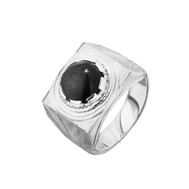 Серебряное кольцо с обсидианом, родий