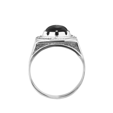 Серебряное кольцо с обсидианом, родий