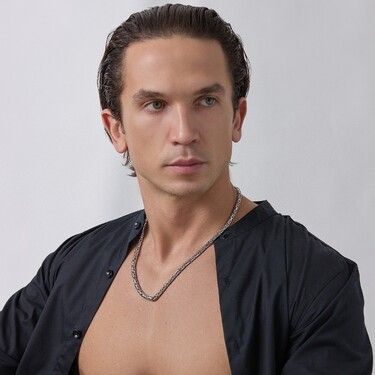 Серебряная цепь, плетение Лисий хвост Круглый (Византийская)  с чернением, ширина 5 мм