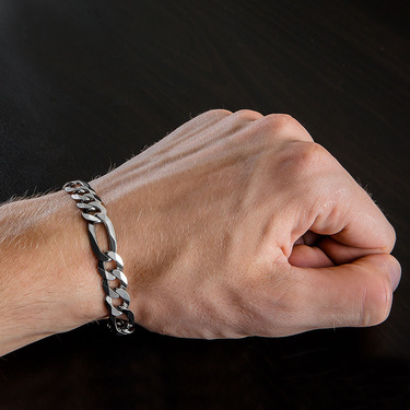 Серебряный мужской браслет, плетение Картье плоский, родий, ширина 1 см