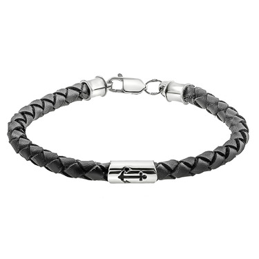 Браслет из плетеной кожи с серебряными вставками покрытыми родием