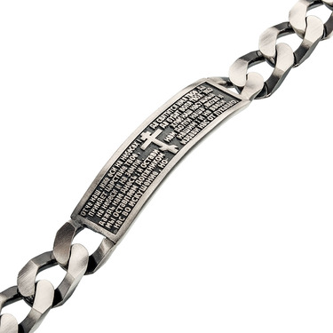 Серебряный мужской браслет, плетение Панцирь вставка с молитвой 