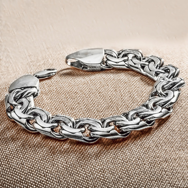 Толстый серебряный мужской браслет, плетение Плоский Бисмарк, 100гр., ширина 1,5 см