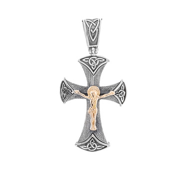 Серебряный православный крест с золотой накладкой и чернением