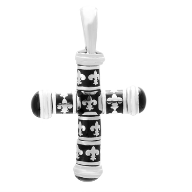 Серебряный мужской нательный крестик без распятия, с черной эмалью