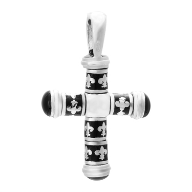 Серебряный мужской нательный крестик без распятия, с черной эмалью