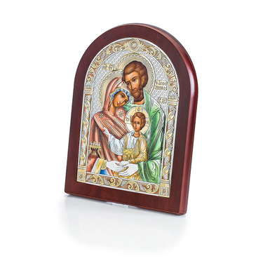 Православная икона Святое семейство 17,5х22,5 см, серебро, гальваника
