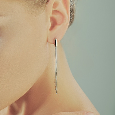 Серебряные серьги прямые,плетение снейк