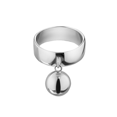 Серебряное женское кольцо с подвижным шариком, родирование