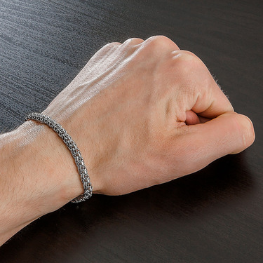 Серебряный мужской браслет, плетение ручной Бисмарк с родием, ширина 5,2 мм