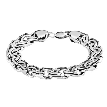 Широкий серебряный мужской браслет, ручное плетение плоский Бисмарк, ширина 1,4 см