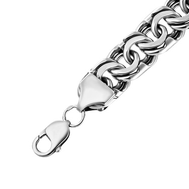 Широкий серебряный мужской браслет, ручное плетение плоский Бисмарк, ширина 1,4 см