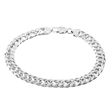 Серебряный мужской браслет, плетение Двойной ромб, родий, ширина 0,9 см