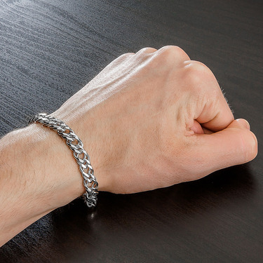 Серебряный мужской браслет, плетение Двойной ромб, родий, ширина 0,9 см