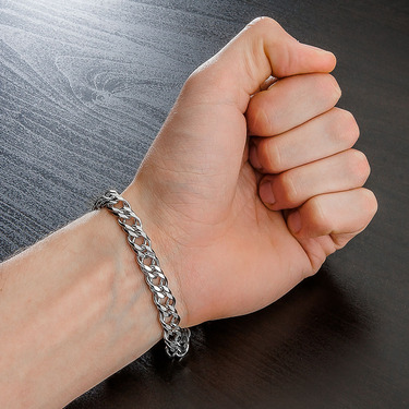 Серебряный мужской браслет, плетение Двойной ромб, родий, ширина 0,9 см