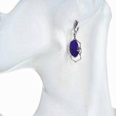 Серебряные длинные серьги с подвесками из фиолетовых чароитов, покрытие родием