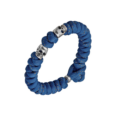 Браслет из паракорда с серебряными черепами, ширина 1,1 см, синий