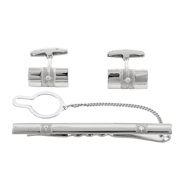 Серебряный зажим для галстука, с белым фианитом