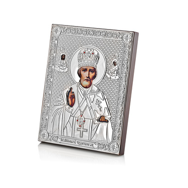 Православная икона Николай Чудотворец серебрение 14х18 см, серебро, гальваника