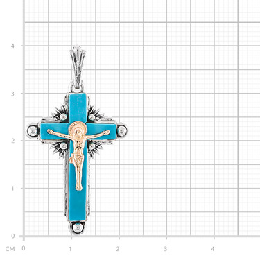 Серебряный православный крест с золотой накладкой и бирюзой