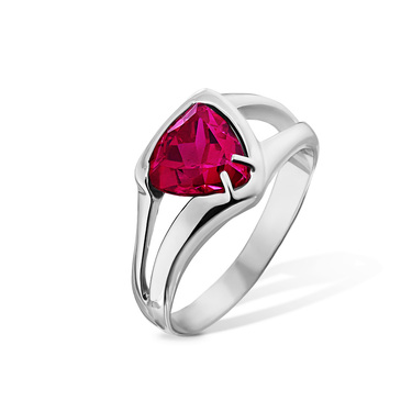 Серебряное женское кольцо с темно-розовым фианитом, родий