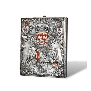 Православная икона Святой Николай Чудотворец, Антик, 22х26 см, серебро, гальваника