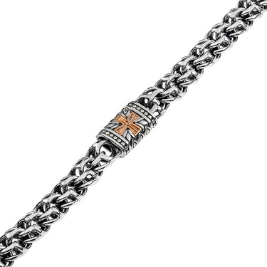 Серебряный браслет, плетение Арабский Бисмарк с золотыми накладками, ширина 5,4 мм